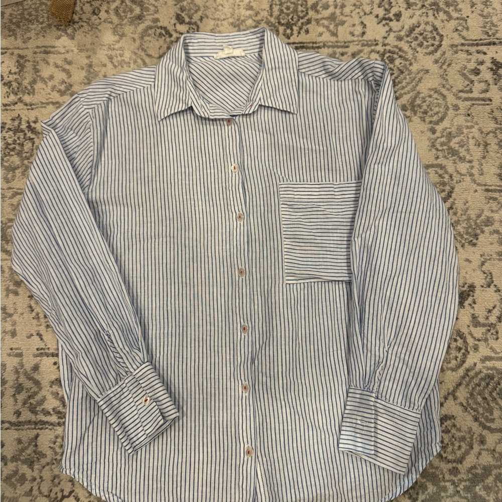Women's Blue Striped Button Down Shirt